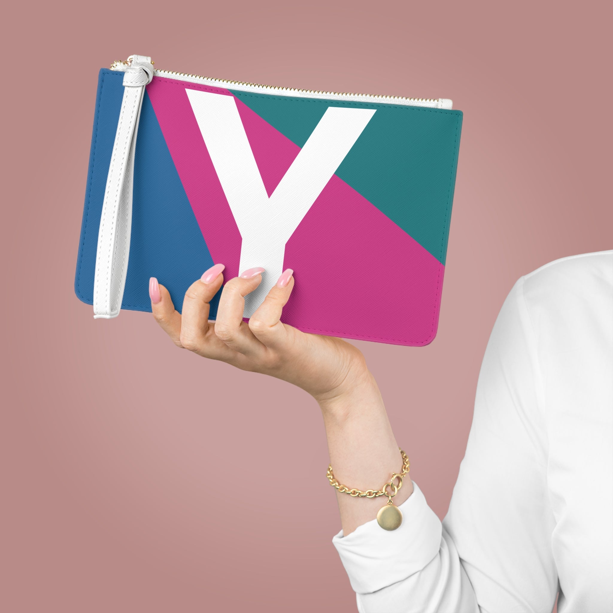 Monogram 'Y' Colorblock Clutch Bag — Bold Geometric Wristlet for Everyday & Gifts