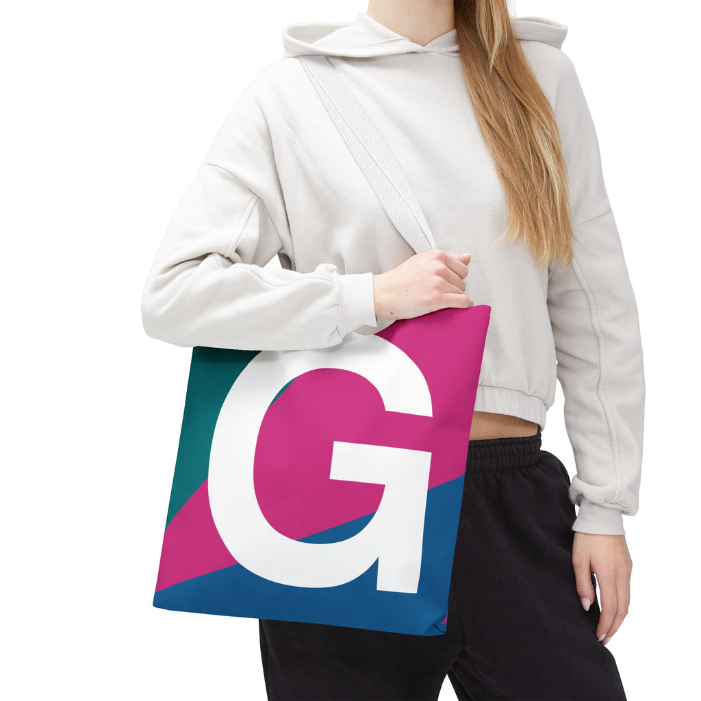 Monogram 'G' Colorblock Tote Bag — Personalized Initial G Shoulder Tote