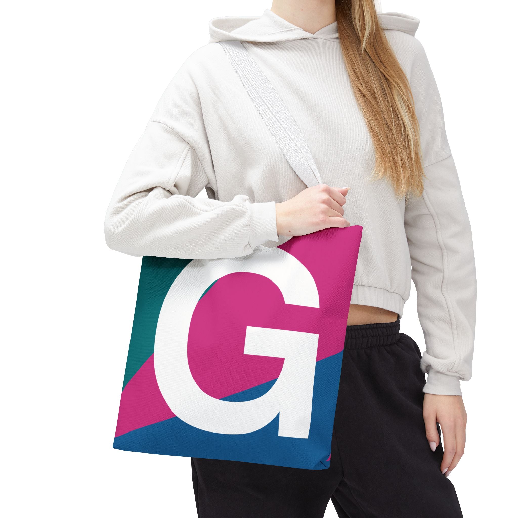 Monogram 'G' Colorblock Tote Bag — Personalized Initial G Shoulder Tote