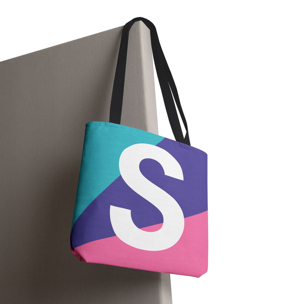 Monogram 'S' Colorblock Tote Bag — Personalized Initial S Shoulder Tote