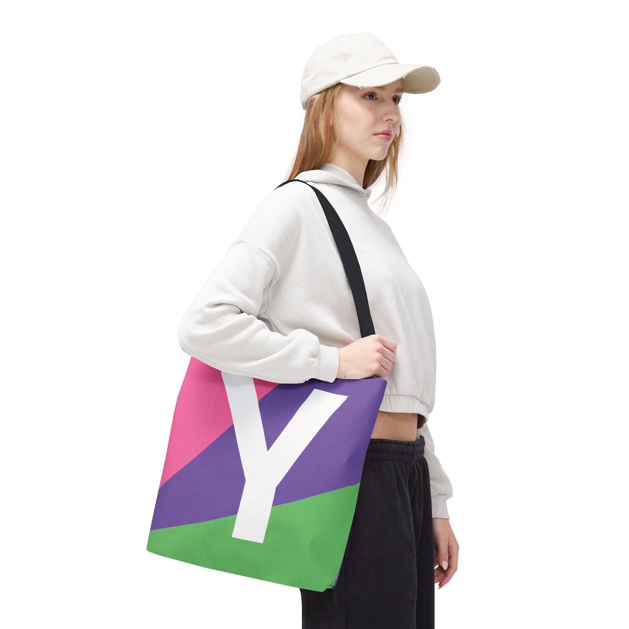 Monogram 'Y' Colorblock Tote Bag — Personalized Initial Y Shoulder Tote