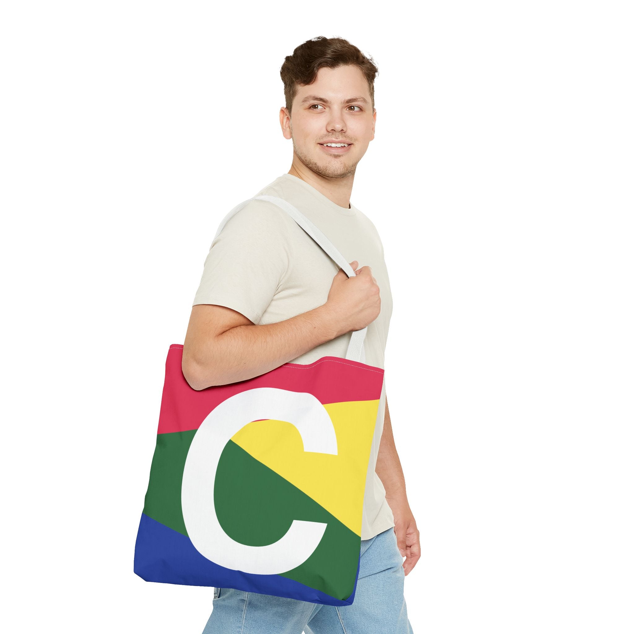 Monogram 'C' Colorblock Tote Bag — Personalized Initial C Shoulder Tote