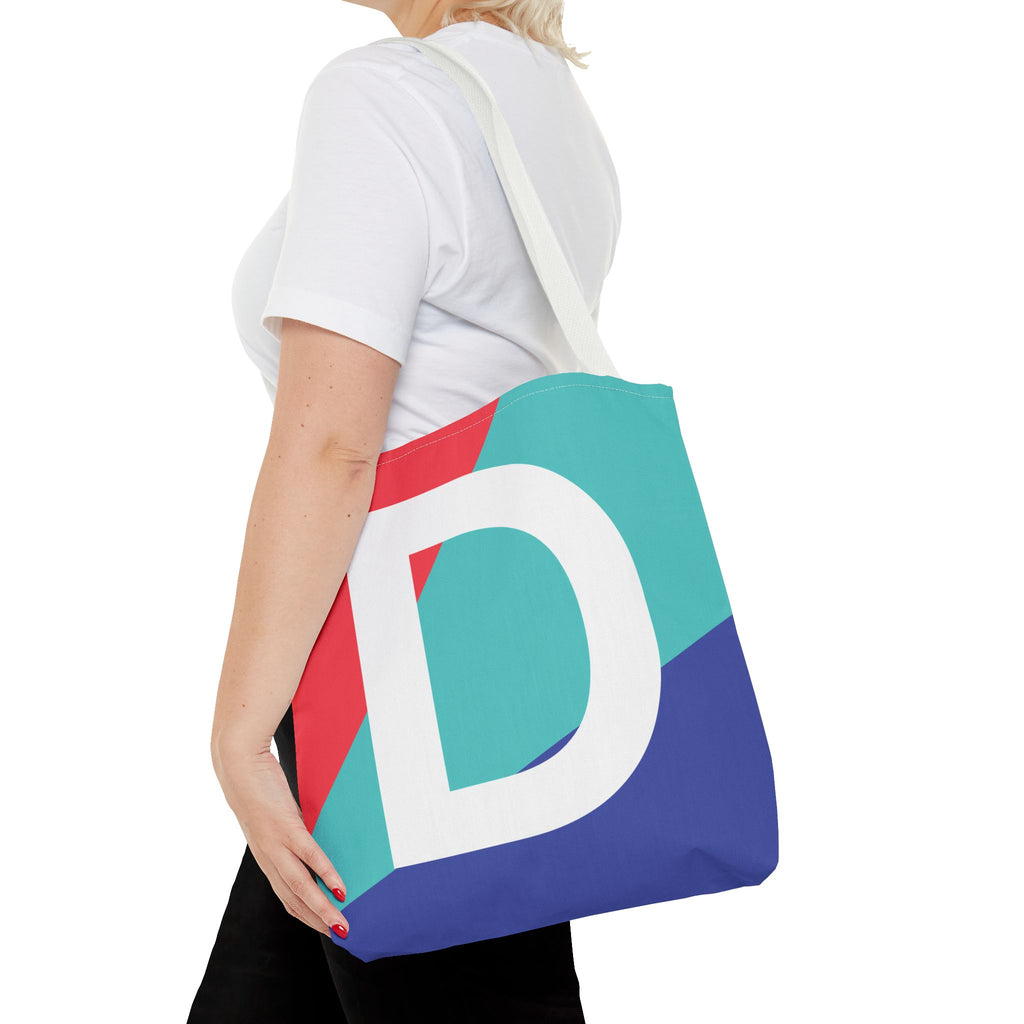 Monogram 'D' Colorblock Tote Bag — Personalized Initial D Shoulder Tote
