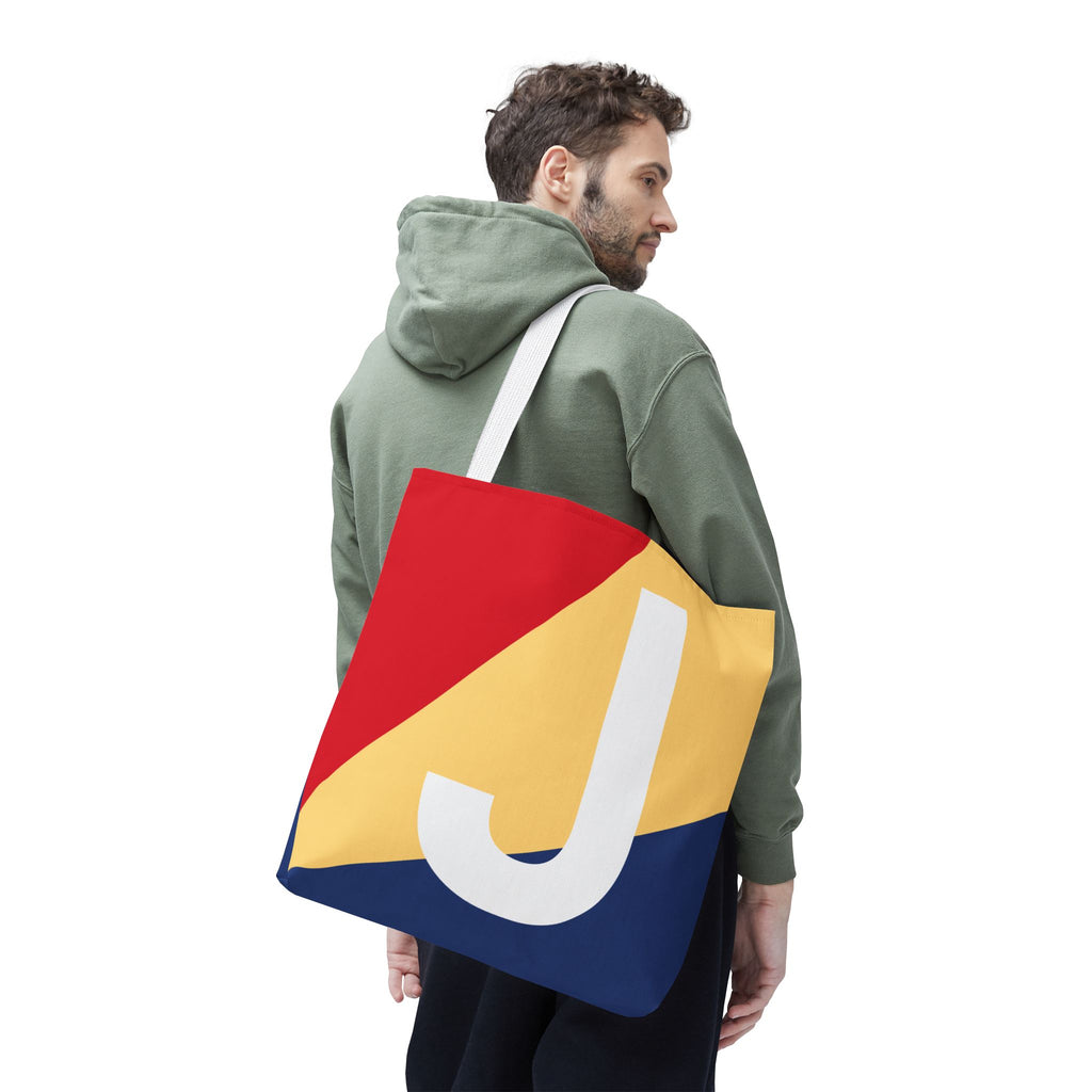 Monogram 'J' Colorblock Tote Bag — Personalized Initial J Shoulder Tote