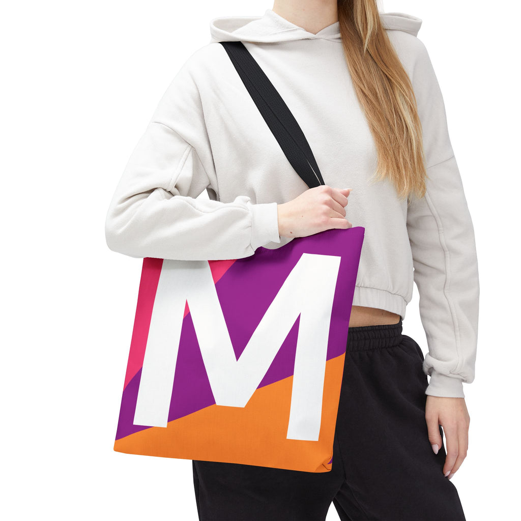 Monogram 'M' Colorblock Tote Bag — Personalized Initial M Shoulder Tote
