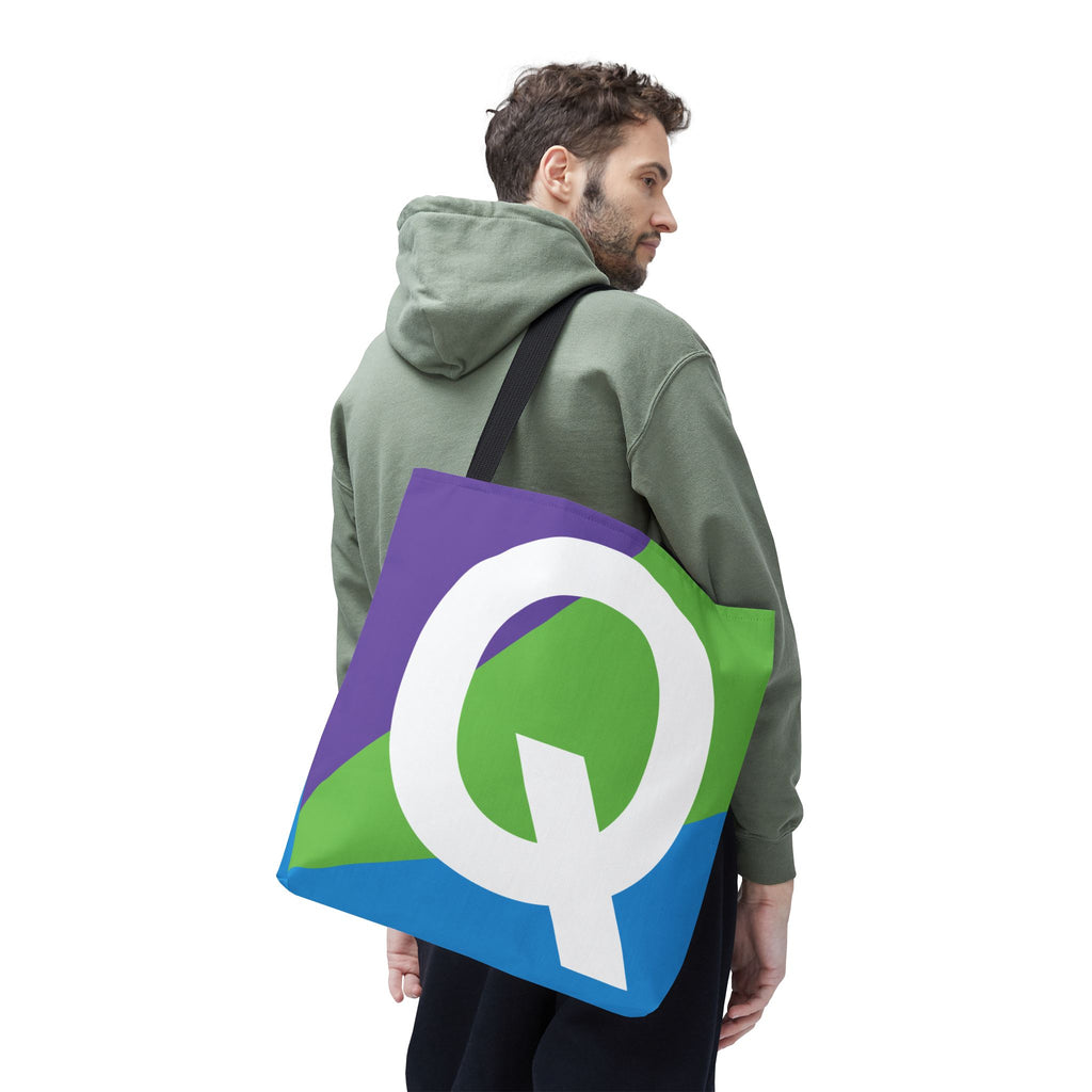 Monogram 'Q' Colorblock Tote Bag — Personalized Initial Q Shoulder Tote