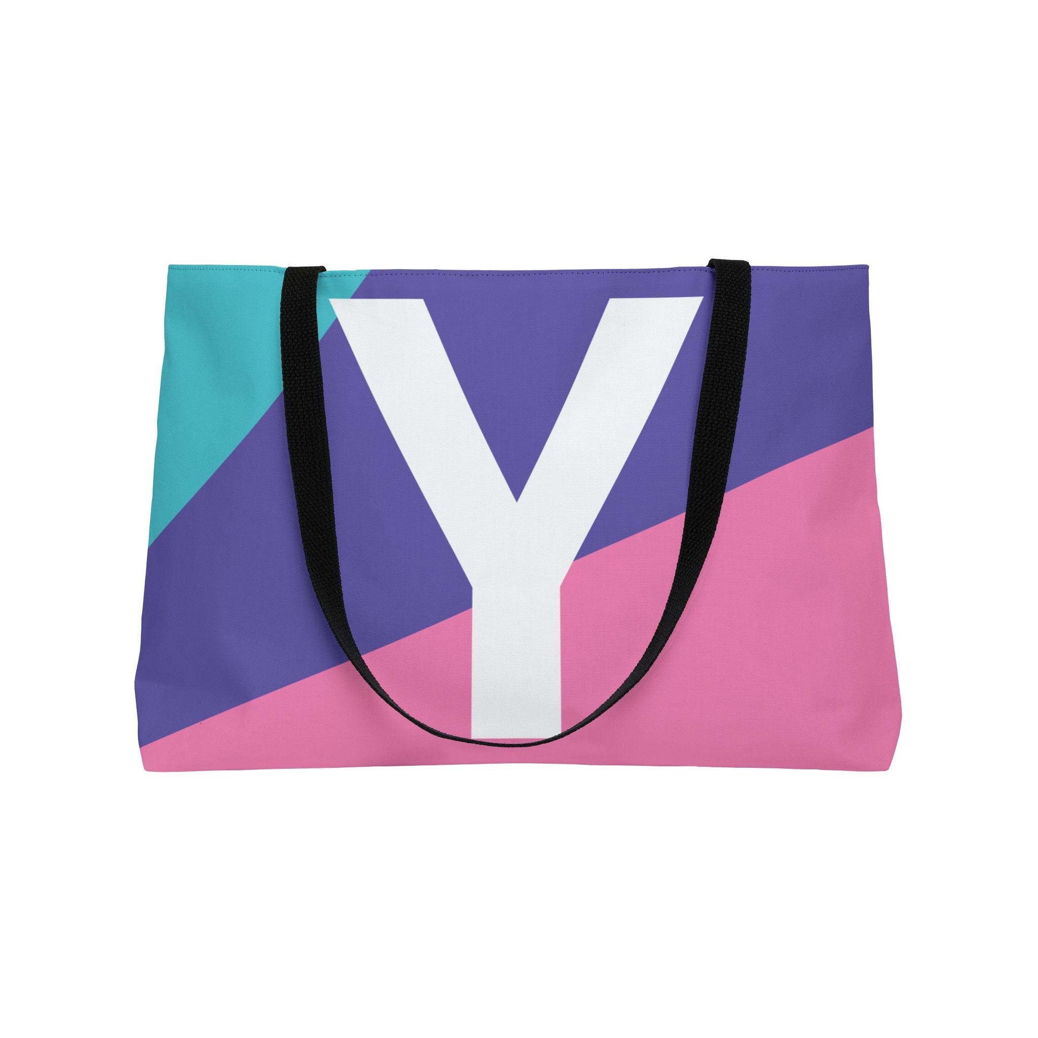 Personalized 'Y' Colorblock Tote Bag — Monogram Weekender Tote