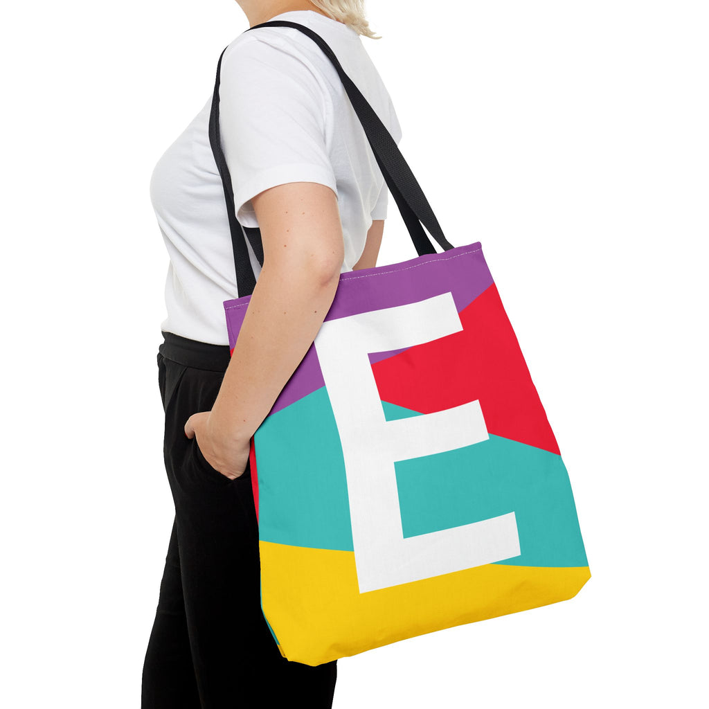 Monogram 'E' Colorblock Tote Bag — Personalized Initial E Shoulder Tote
