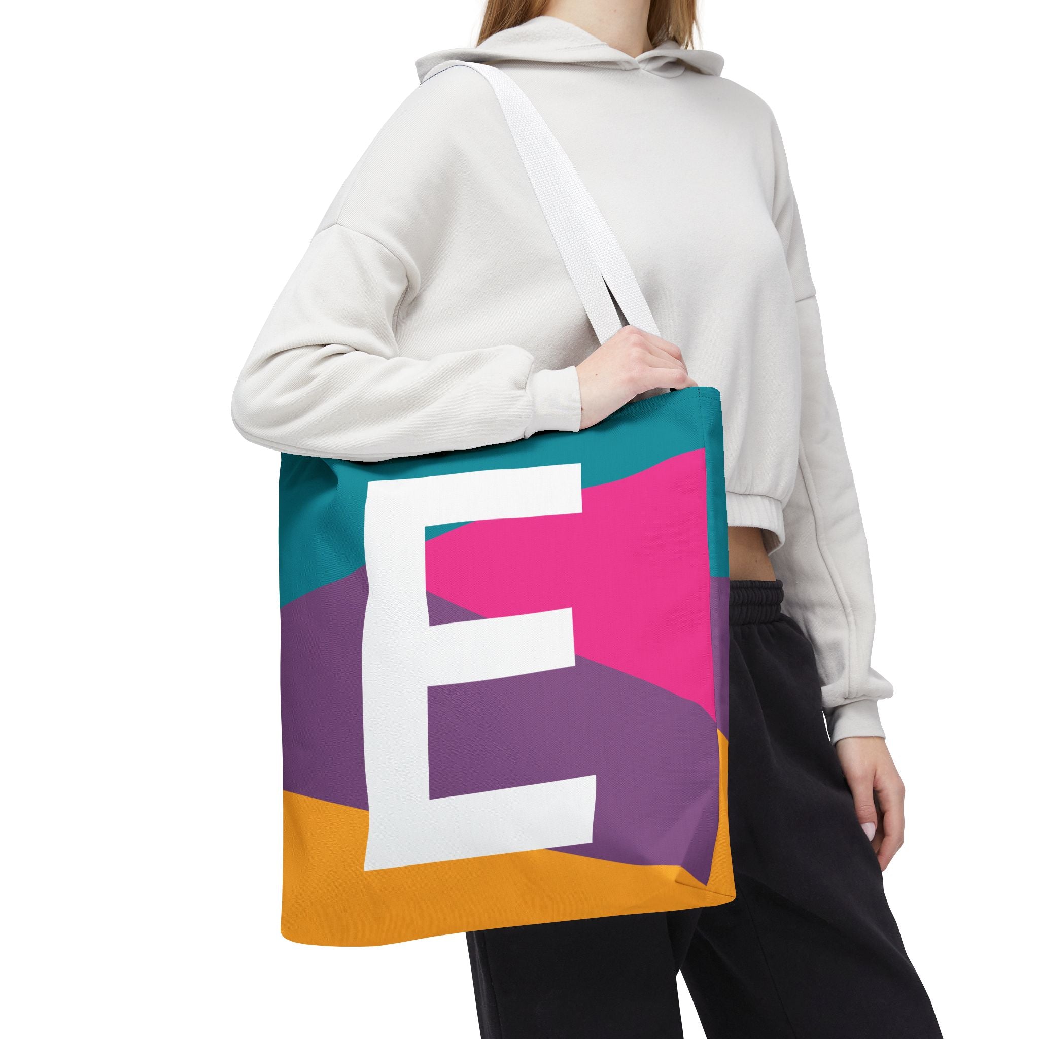 Monogram 'E' Colorblock Tote Bag — Personalized Initial E Shoulder Tote