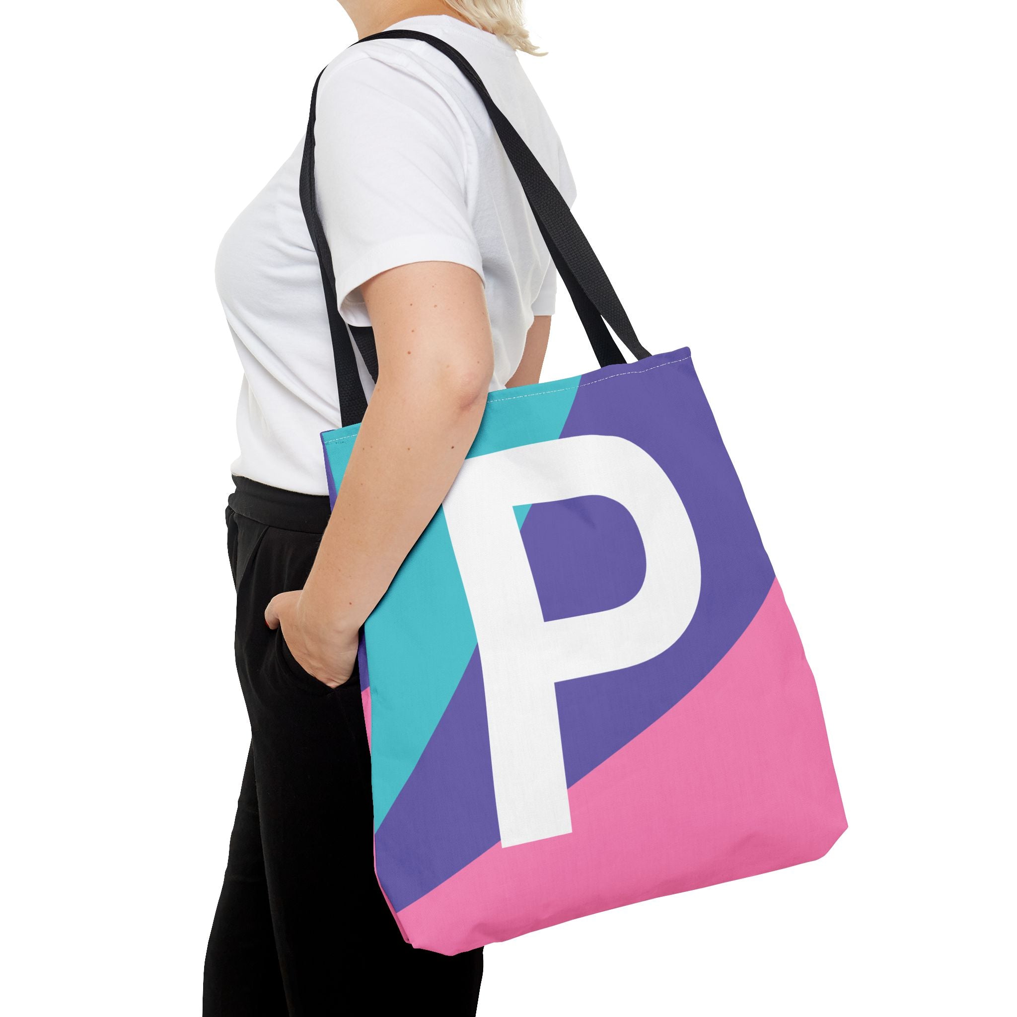 Monogram 'P' Colorblock Tote Bag — Personalized Initial P Shoulder Tote
