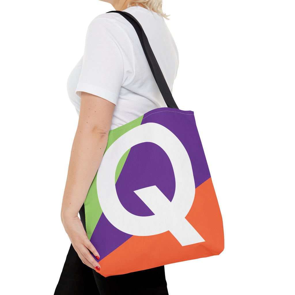 Monogram 'Q' Colorblock Tote Bag — Personalized Initial Q Shoulder Tote