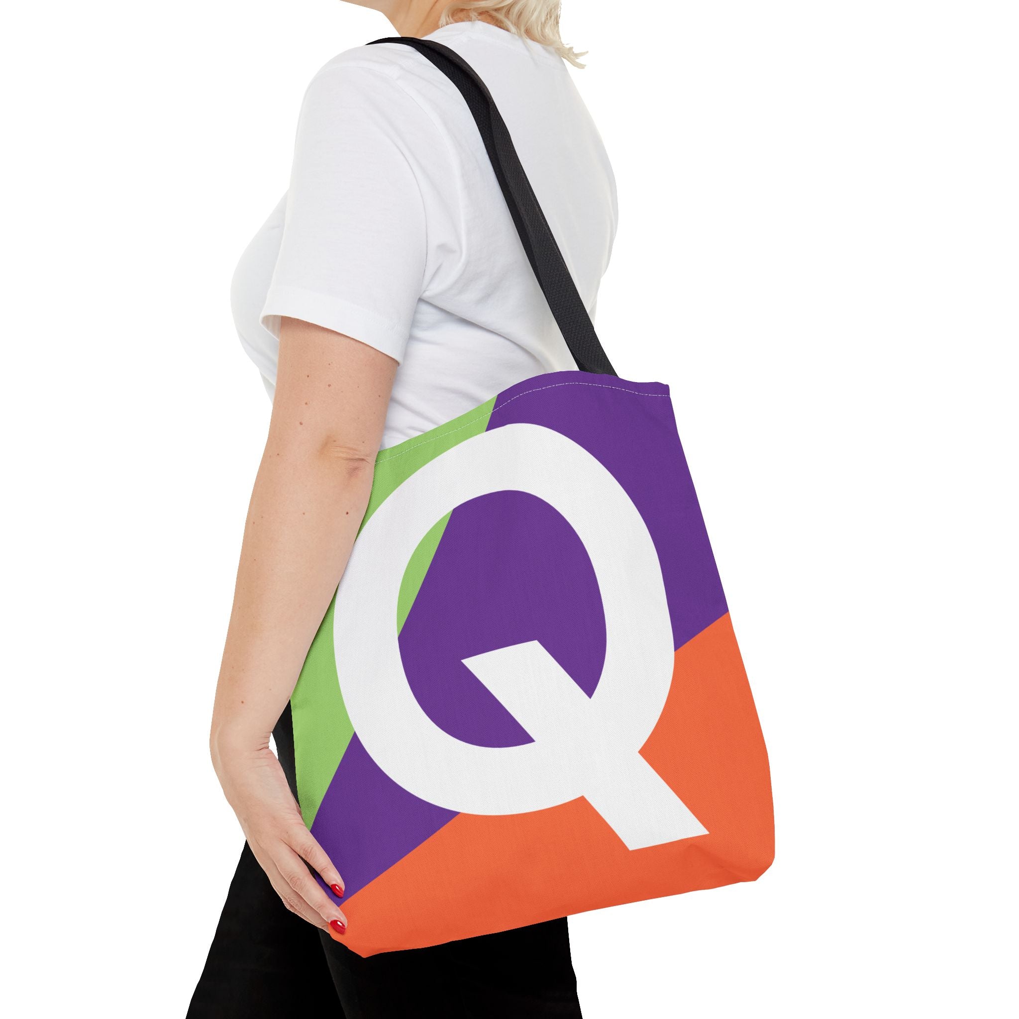 Monogram 'Q' Colorblock Tote Bag — Personalized Initial Q Shoulder Tote