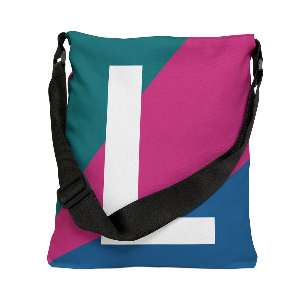 Initial Letter 'L' Colorblock Adjustable Tote Bag — Monogram Alphabet Shoulder Bag