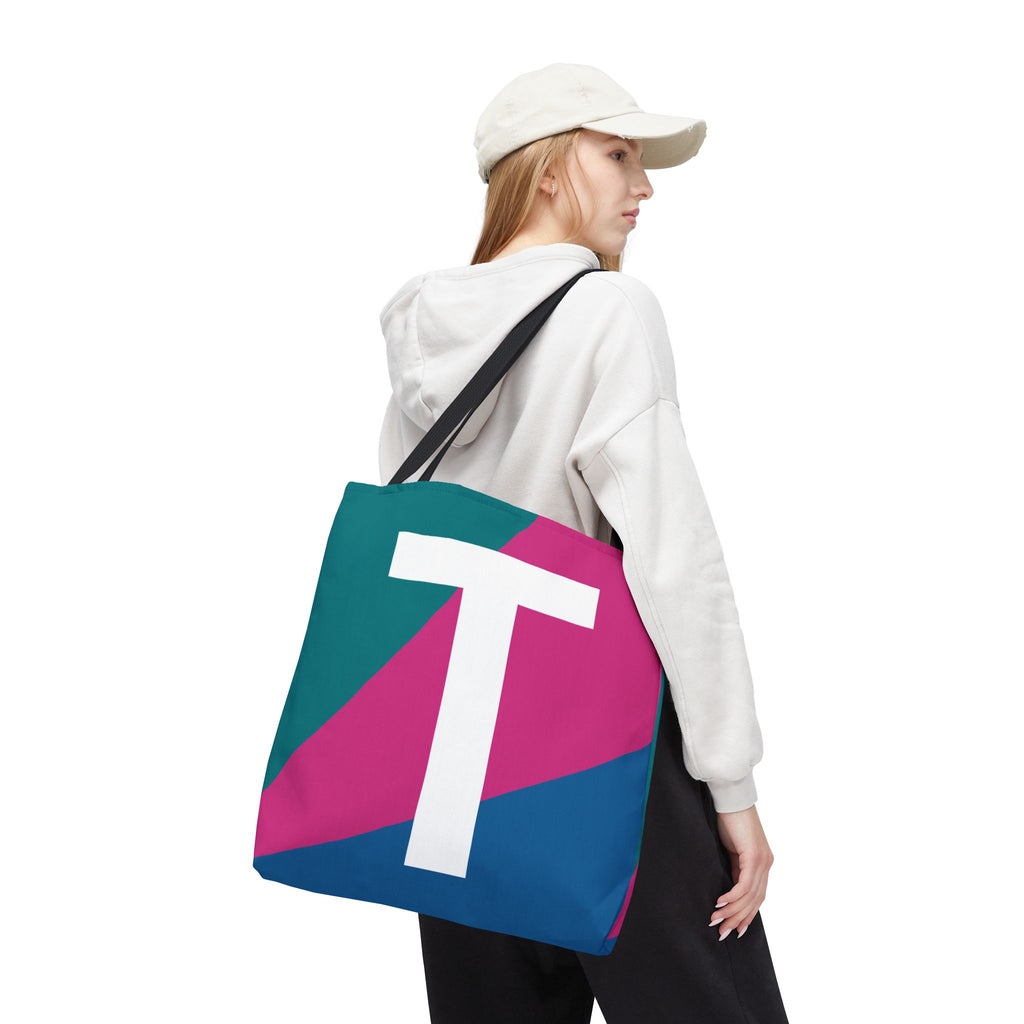 Monogram 'T' Colorblock Tote Bag — Personalized Initial T Shoulder Tote