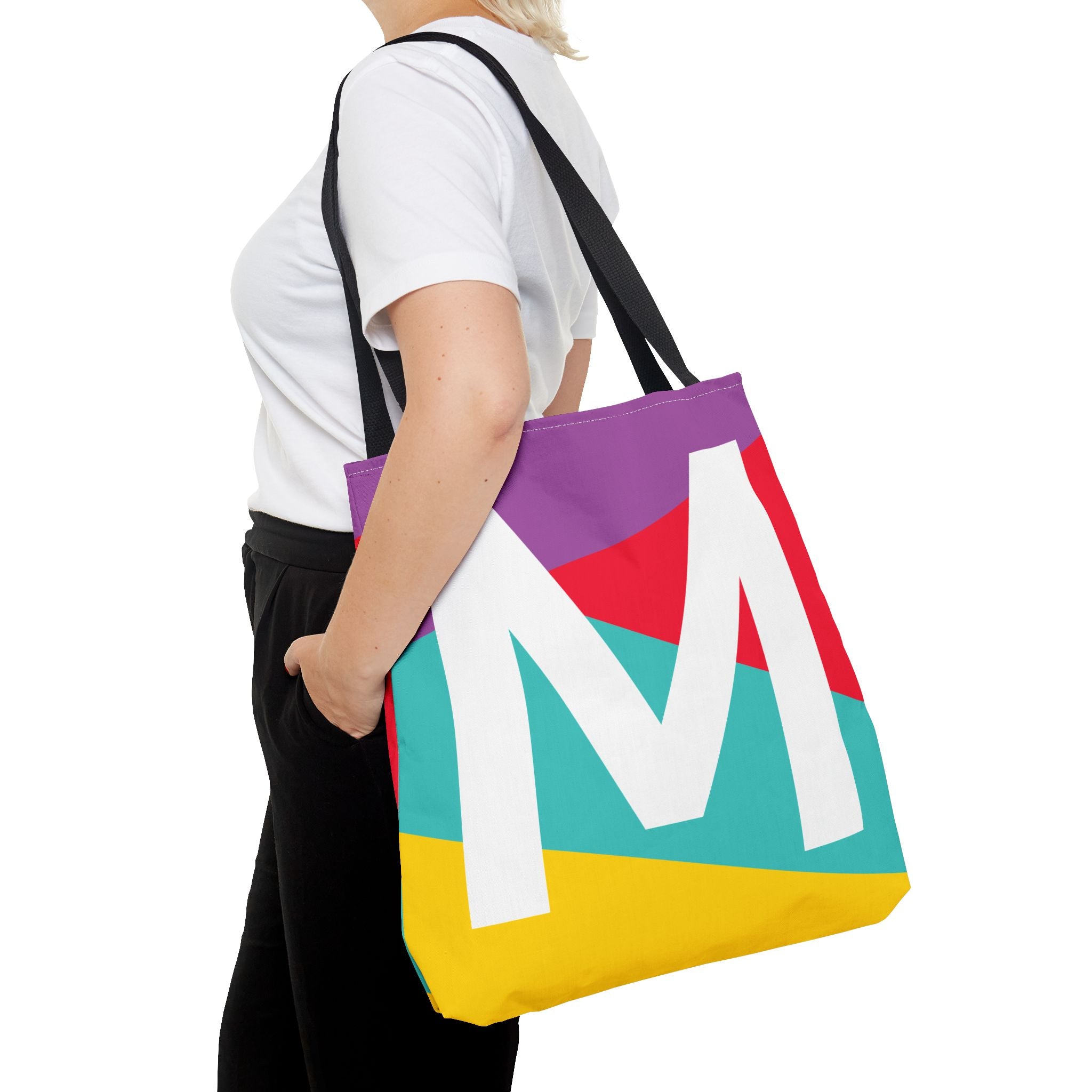 Monogram 'M' Colorblock Tote Bag — Personalized Initial M Shoulder Tote