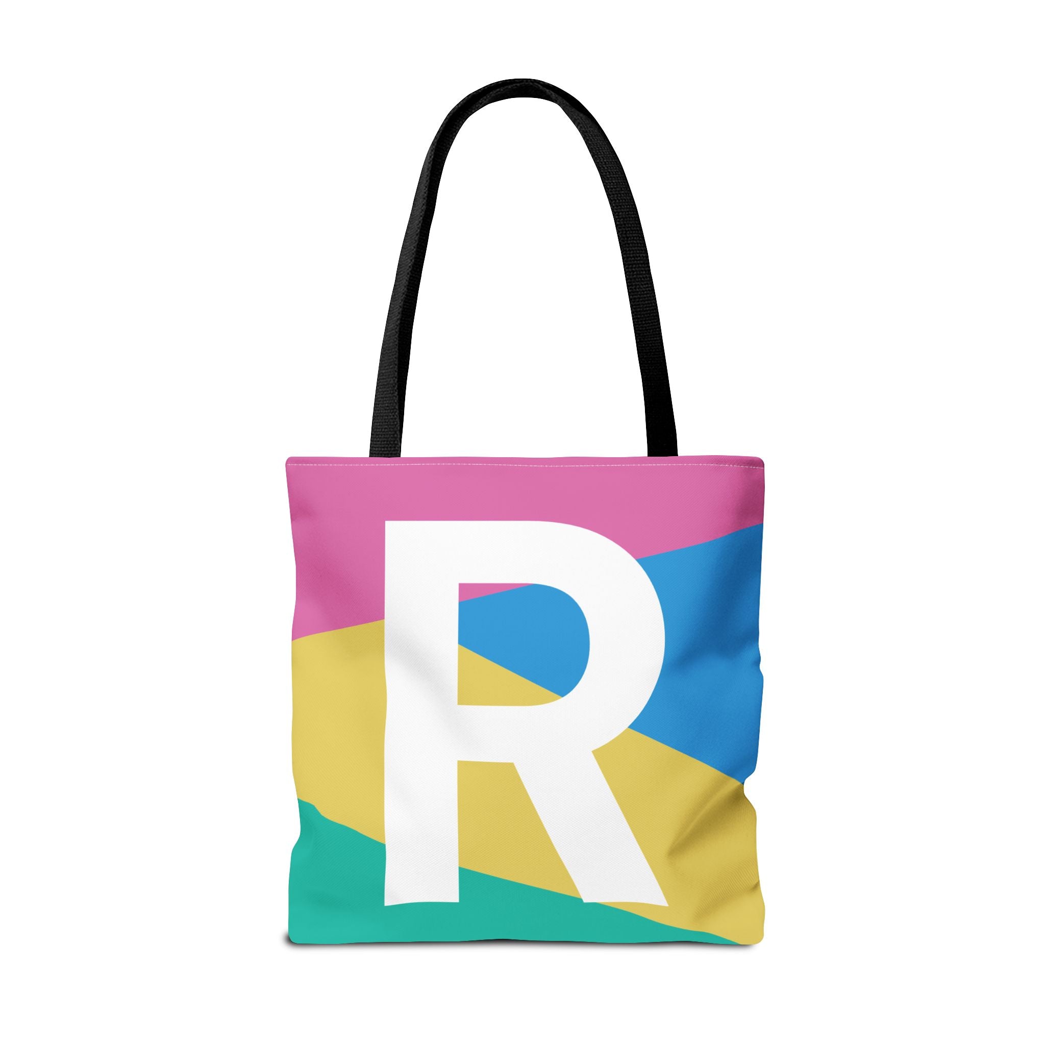 Monogram 'R' Colorblock Tote Bag — Personalized Initial R Shoulder Tote