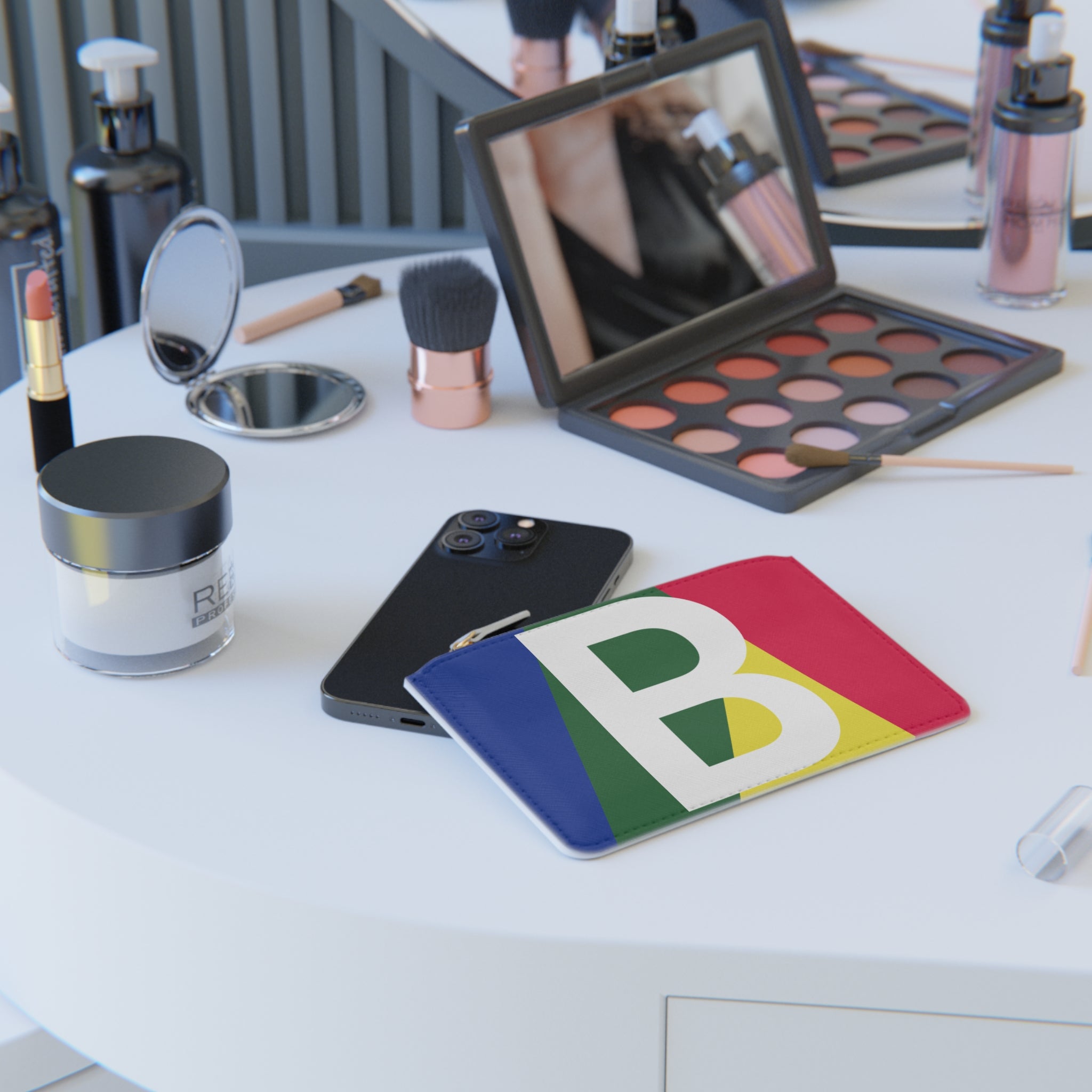 Initial B Mini Clutch — Colorblock Monogram Wristlet Wallet