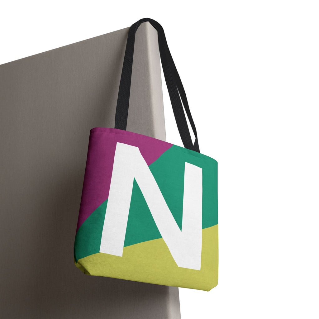 Monogram 'N' Colorblock Tote Bag — Personalized Initial N Shoulder Tote