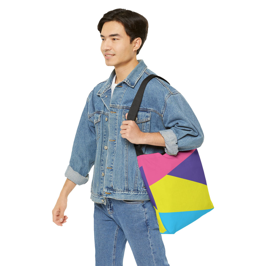 Colorblock Geometric Tote Bag — Adjustable Strap, Bright Abstract Pattern