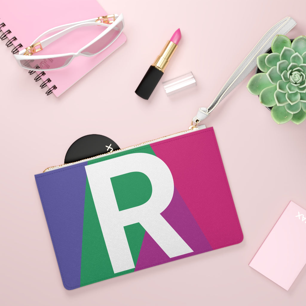 Monogram 'R' Colorblock Clutch Bag — Bold Geometric Wristlet for Everyday & Gifts