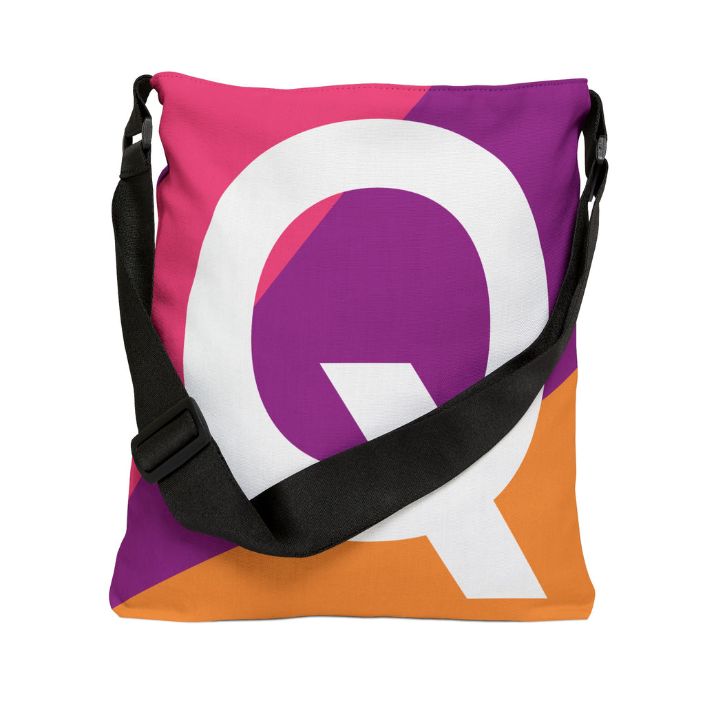 Initial Letter 'Q' Colorblock Adjustable Tote Bag — Monogram Alphabet Shoulder Bag