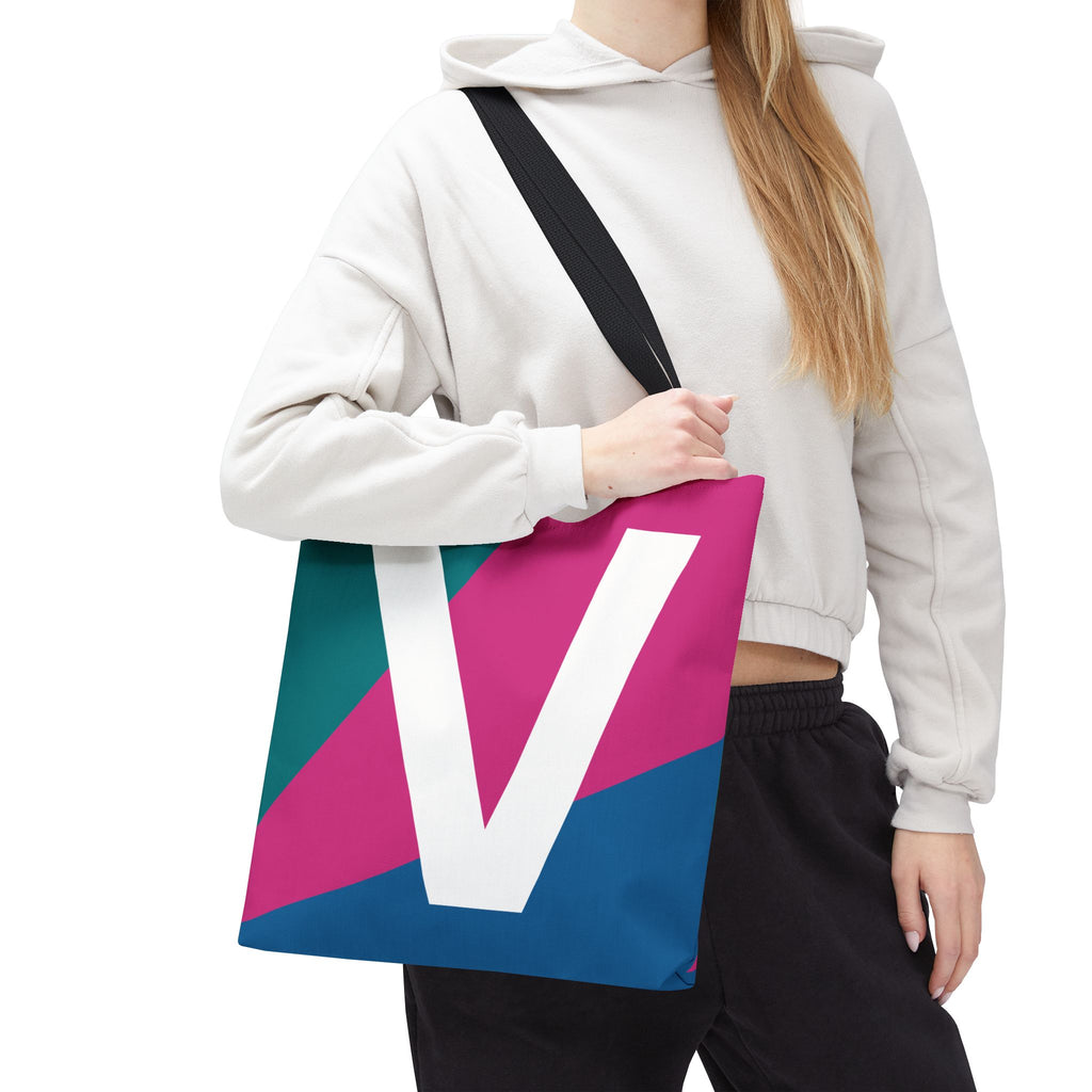 Monogram 'V' Colorblock Tote Bag — Personalized Initial V Shoulder Tote