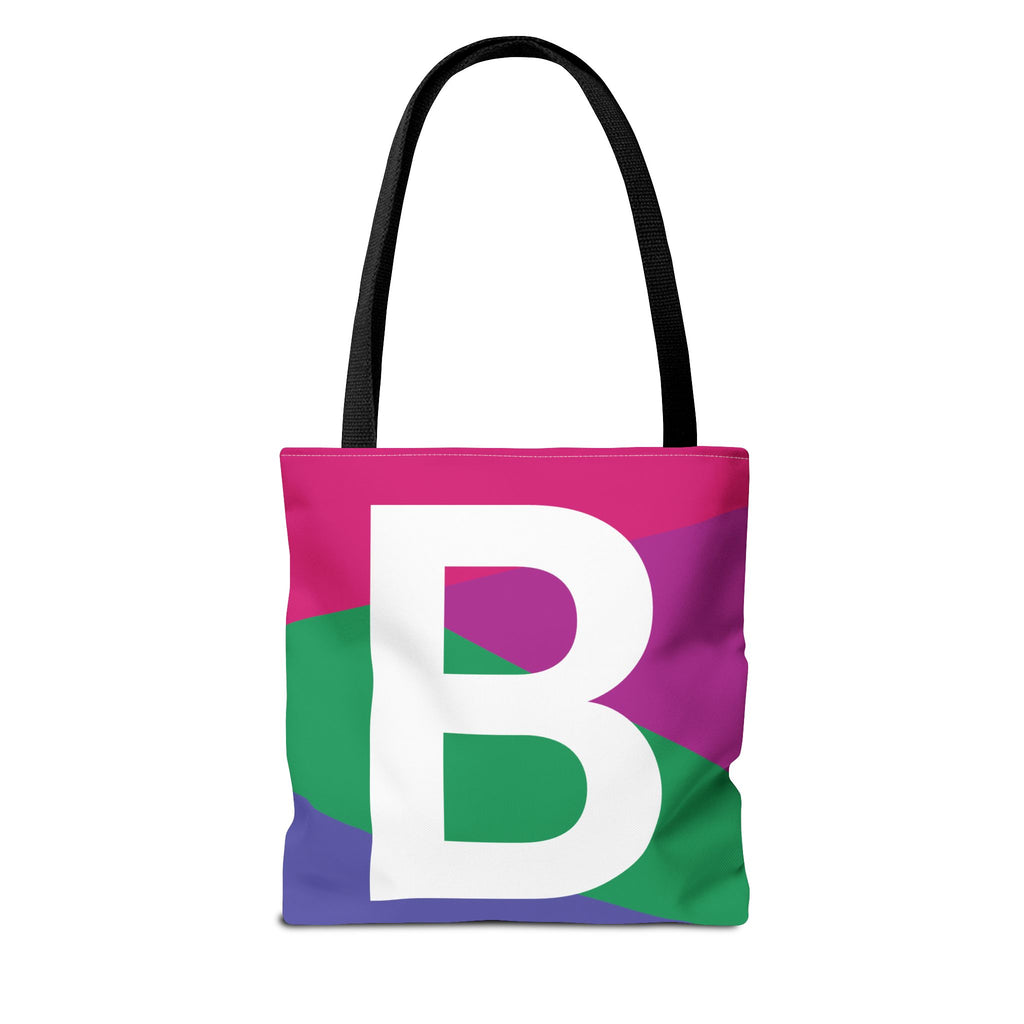 Monogram 'B' Colorblock Tote Bag — Personalized Initial B Shoulder Tote