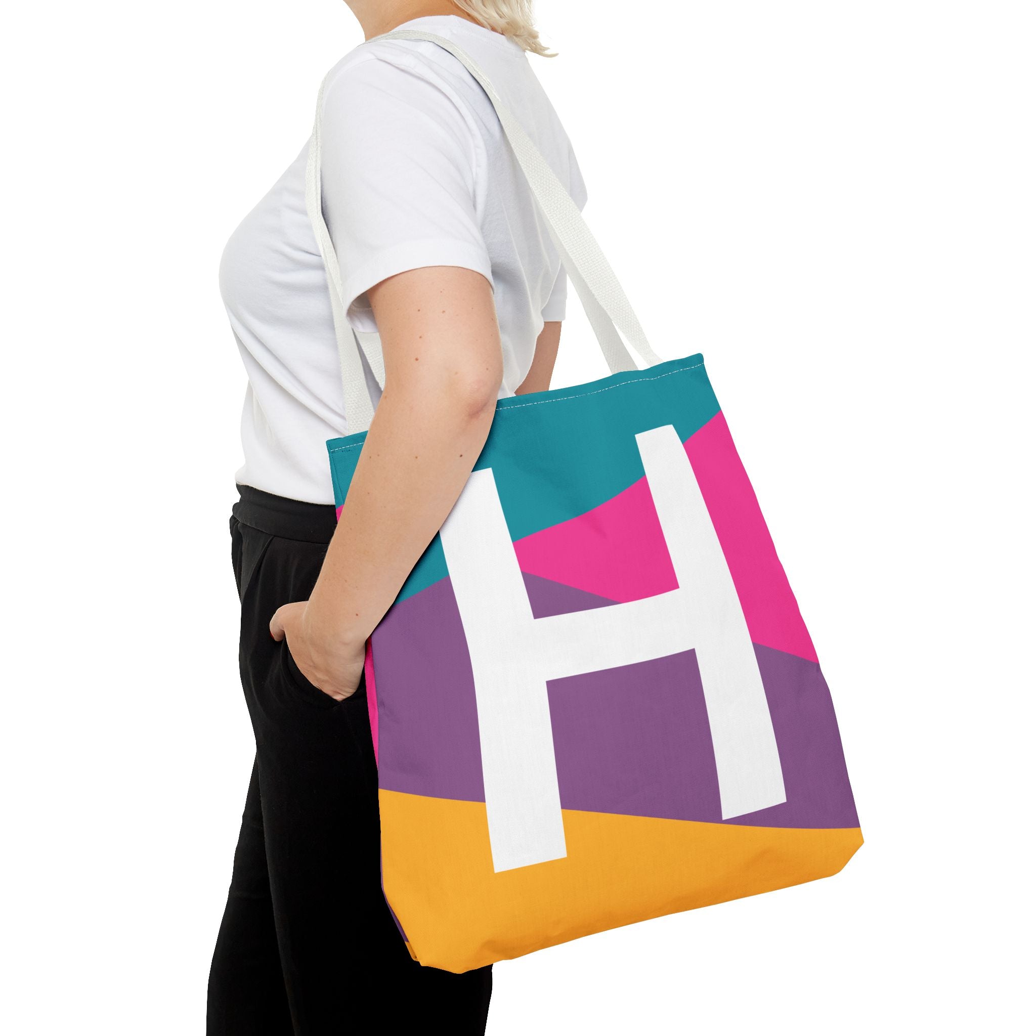 Monogram 'H' Colorblock Tote Bag — Personalized Initial H Shoulder Tote