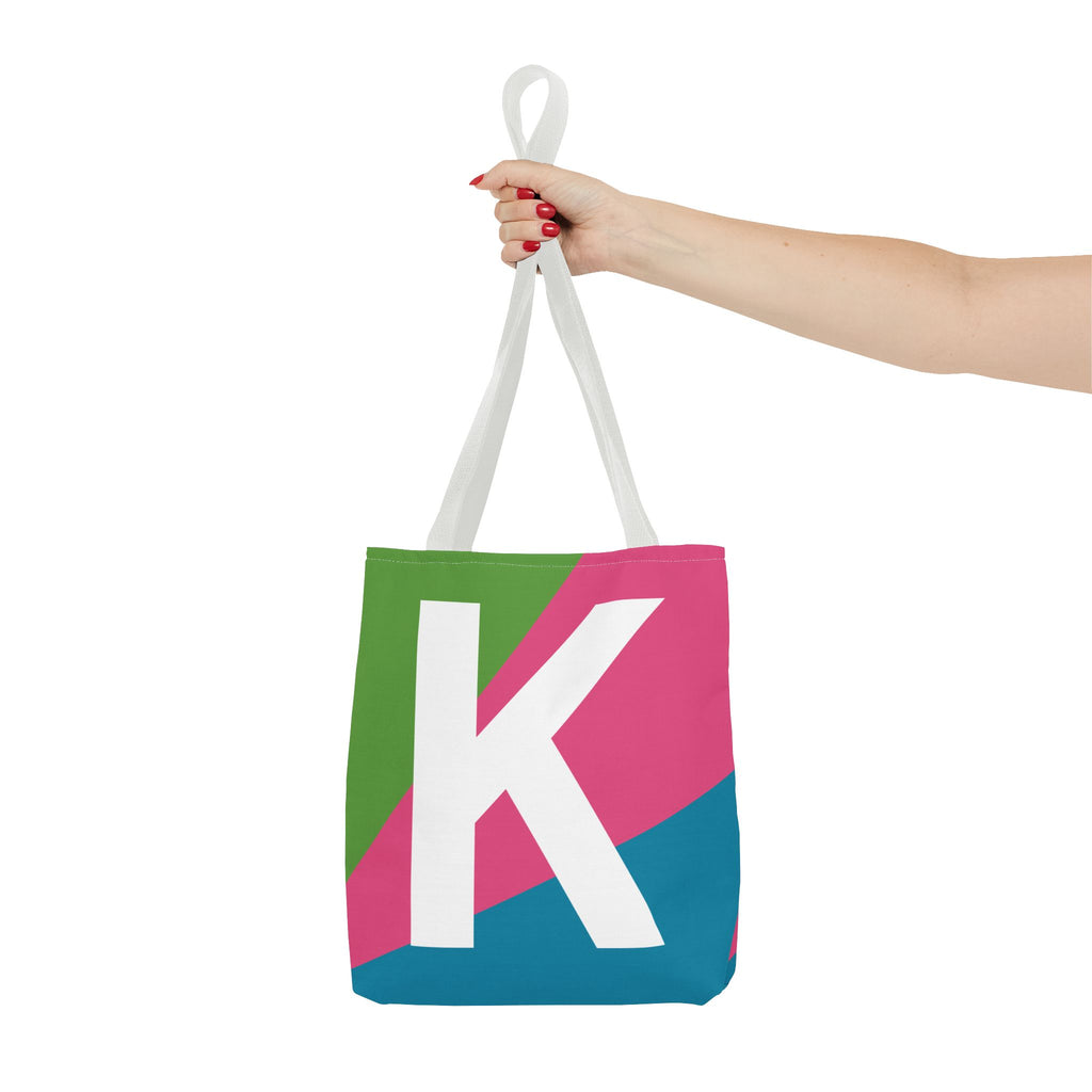 Monogram 'K' Colorblock Tote Bag — Personalized Initial K Shoulder Tote