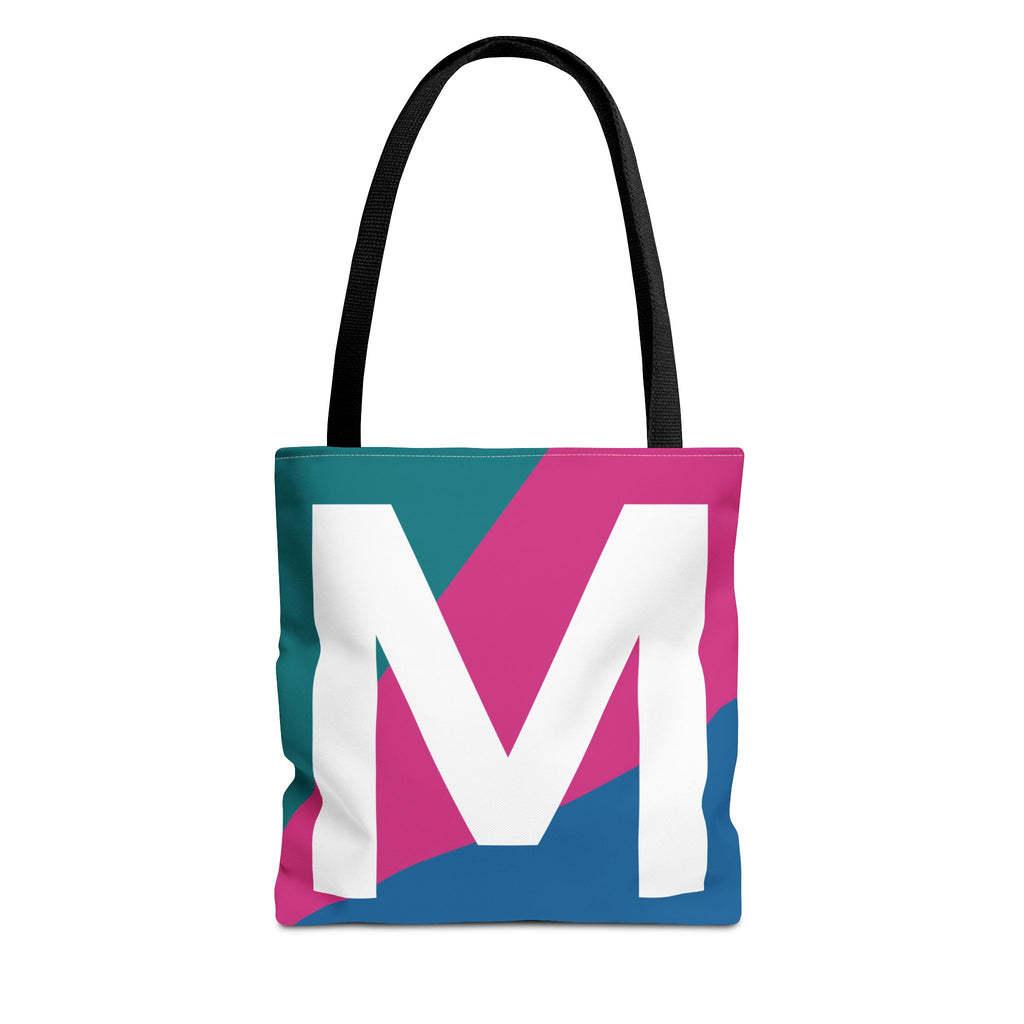 Monogram 'M' Colorblock Tote Bag — Personalized Initial M Shoulder Tote