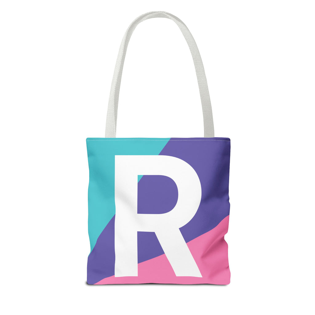 Monogram 'R' Colorblock Tote Bag — Personalized Initial R Shoulder Tote