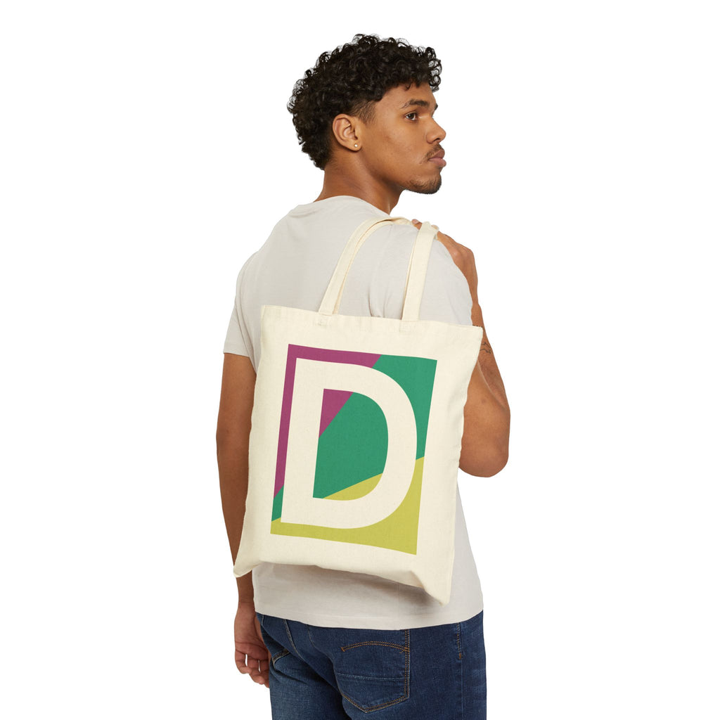 Initial D Colorblock Canvas Tote Bag — Monogram Letter D Reusable Grocery Tote