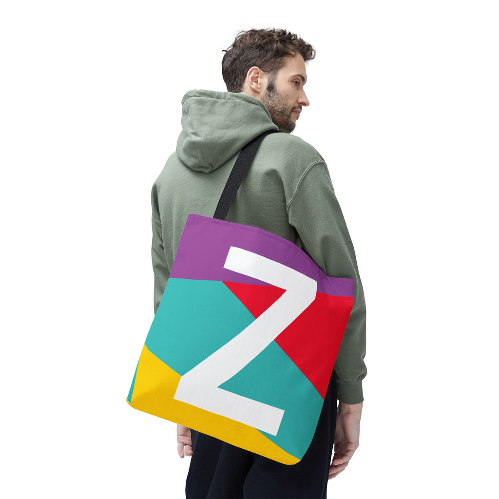Monogram 'Z' Colorblock Tote Bag — Personalized Initial Z Shoulder Tote