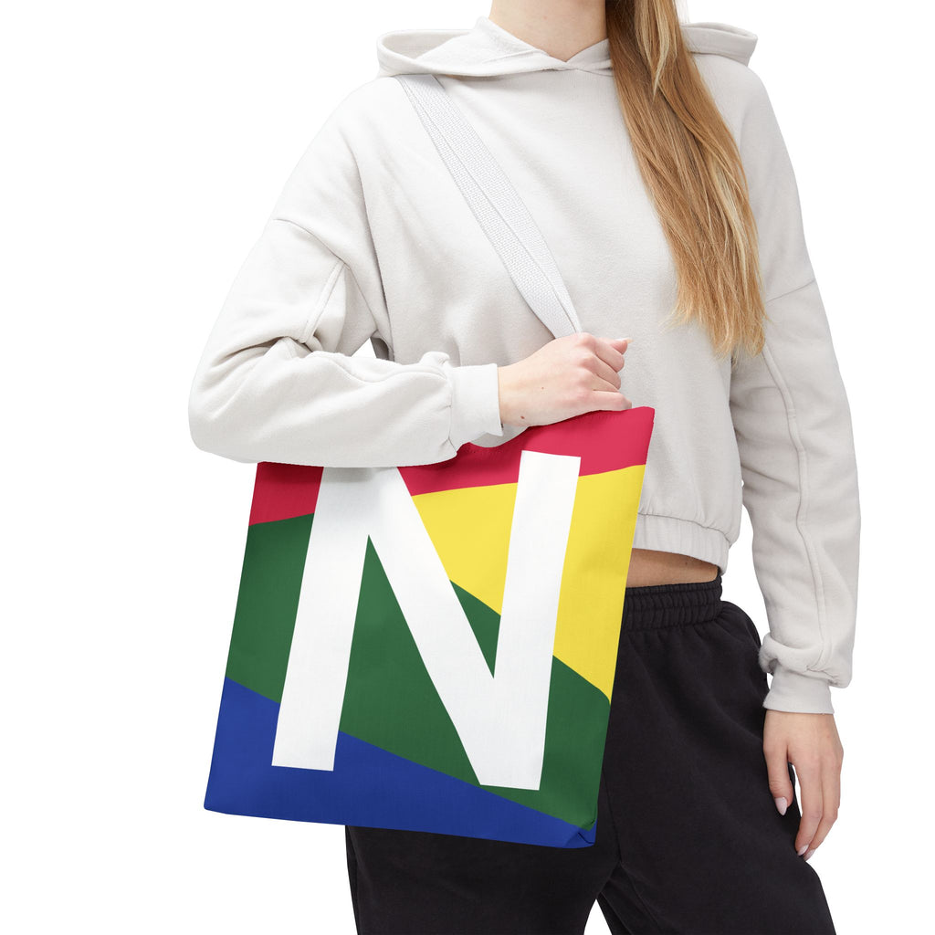 Monogram 'N' Colorblock Tote Bag — Personalized Initial N Shoulder Tote