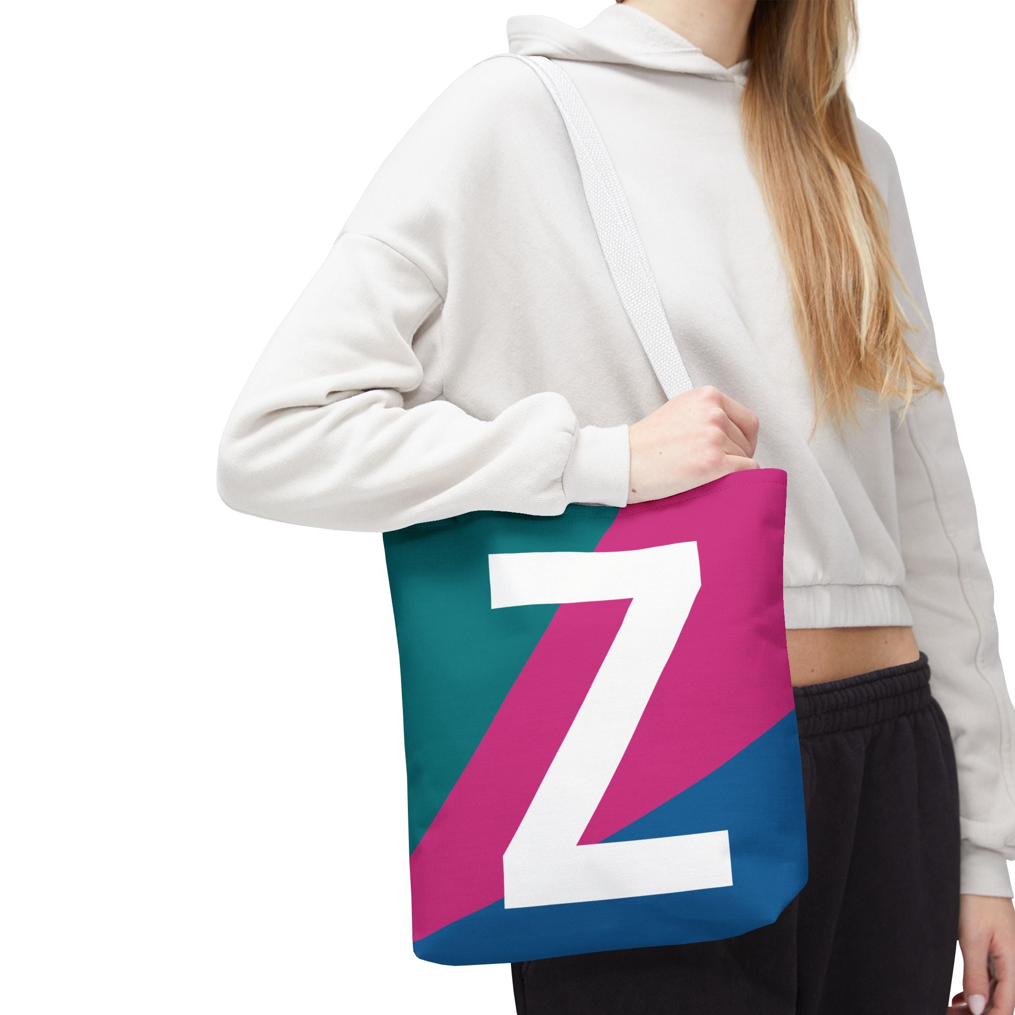 Monogram 'Z' Colorblock Tote Bag — Personalized Initial Z Shoulder Tote