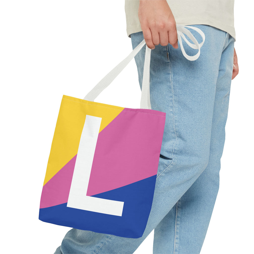 Monogram 'L' Colorblock Tote Bag — Personalized Initial L Shoulder Tote