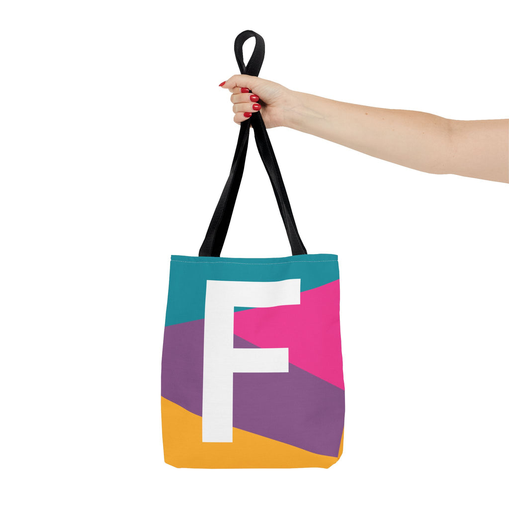 Monogram 'F' Colorblock Tote Bag — Personalized Initial F Shoulder Tote