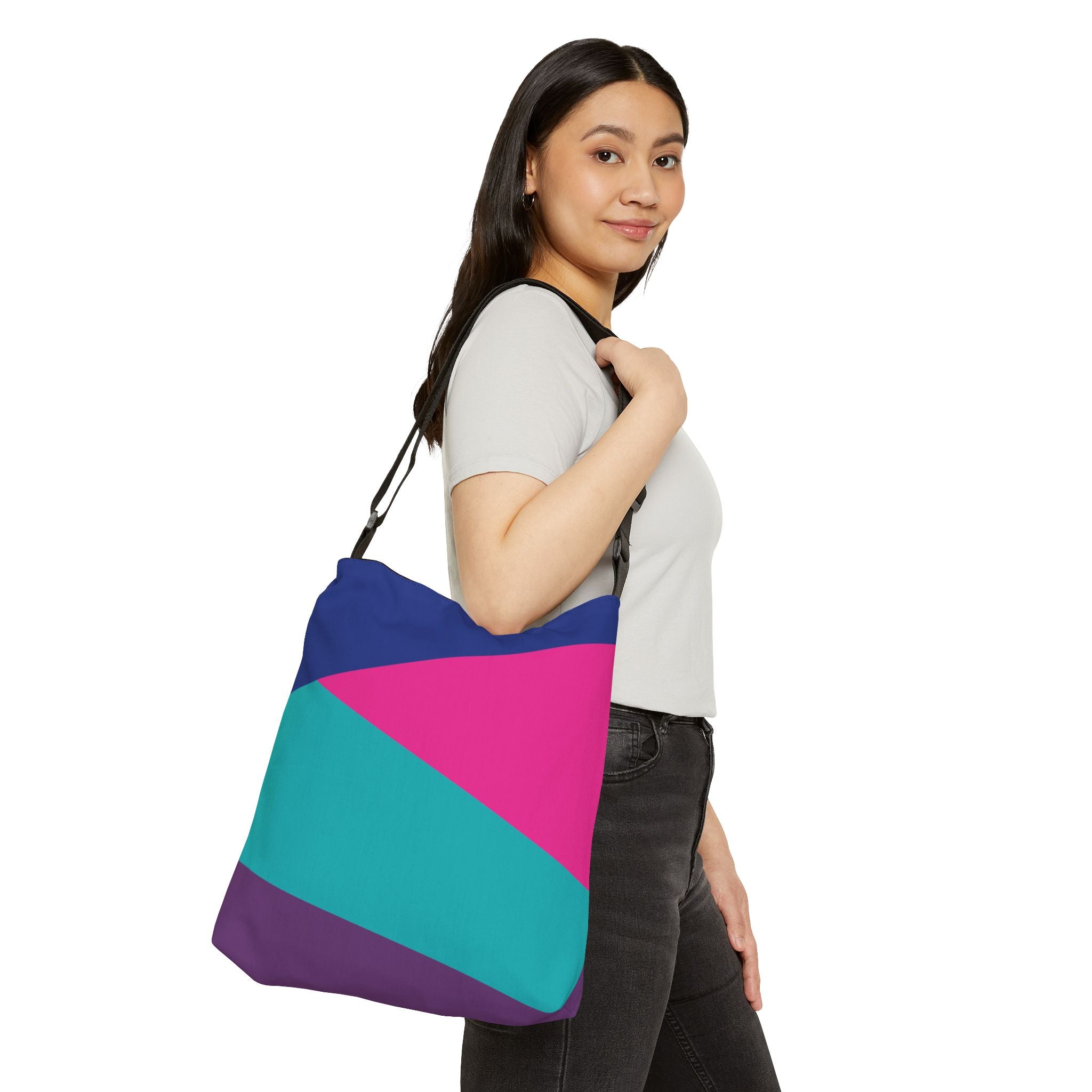 Colorblock Geometric Tote Bag — Adjustable Strap, Bright Abstract Pattern