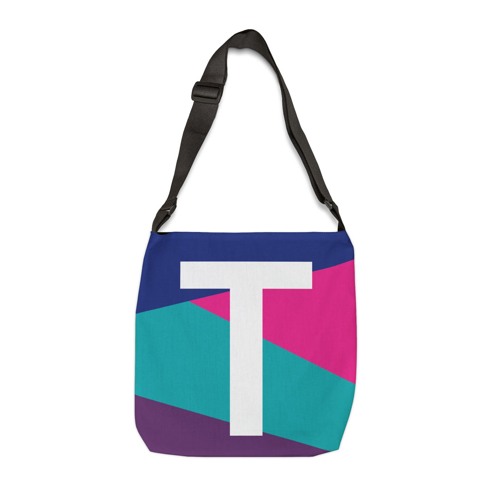 Initial Letter 'T' Colorblock Adjustable Tote Bag — Monogram Alphabet Shoulder Bag