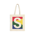 Initial S Colorblock Canvas Tote Bag — Monogram Letter S Reusable Grocery Tote