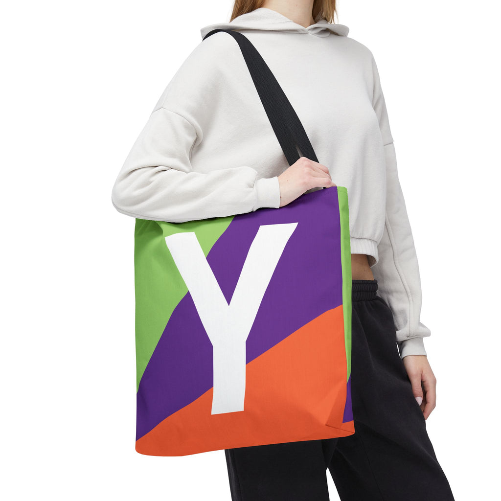 Monogram 'Y' Colorblock Tote Bag — Personalized Initial Y Shoulder Tote