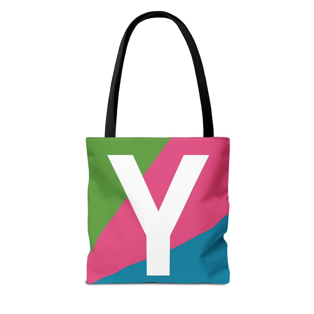 Monogram 'Y' Colorblock Tote Bag — Personalized Initial Y Shoulder Tote