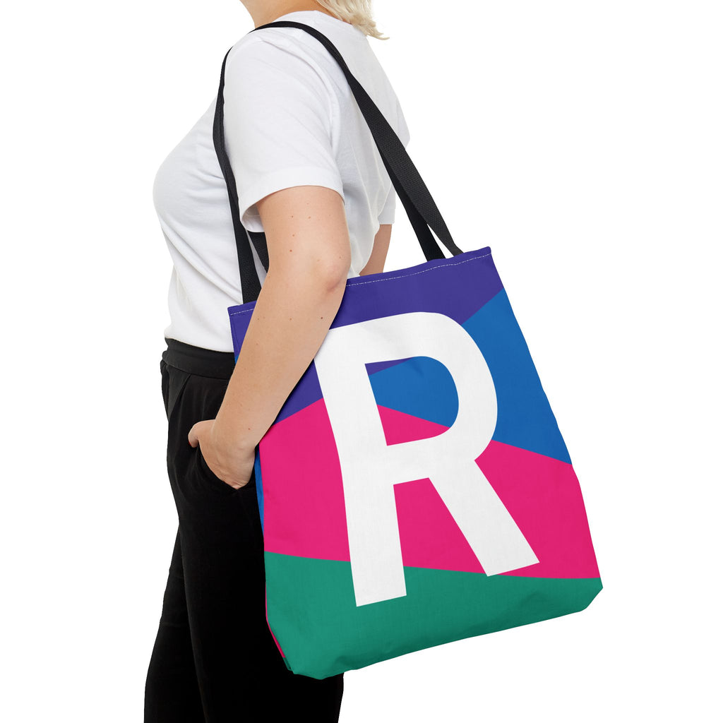 Monogram 'R' Colorblock Tote Bag — Personalized Initial R Shoulder Tote