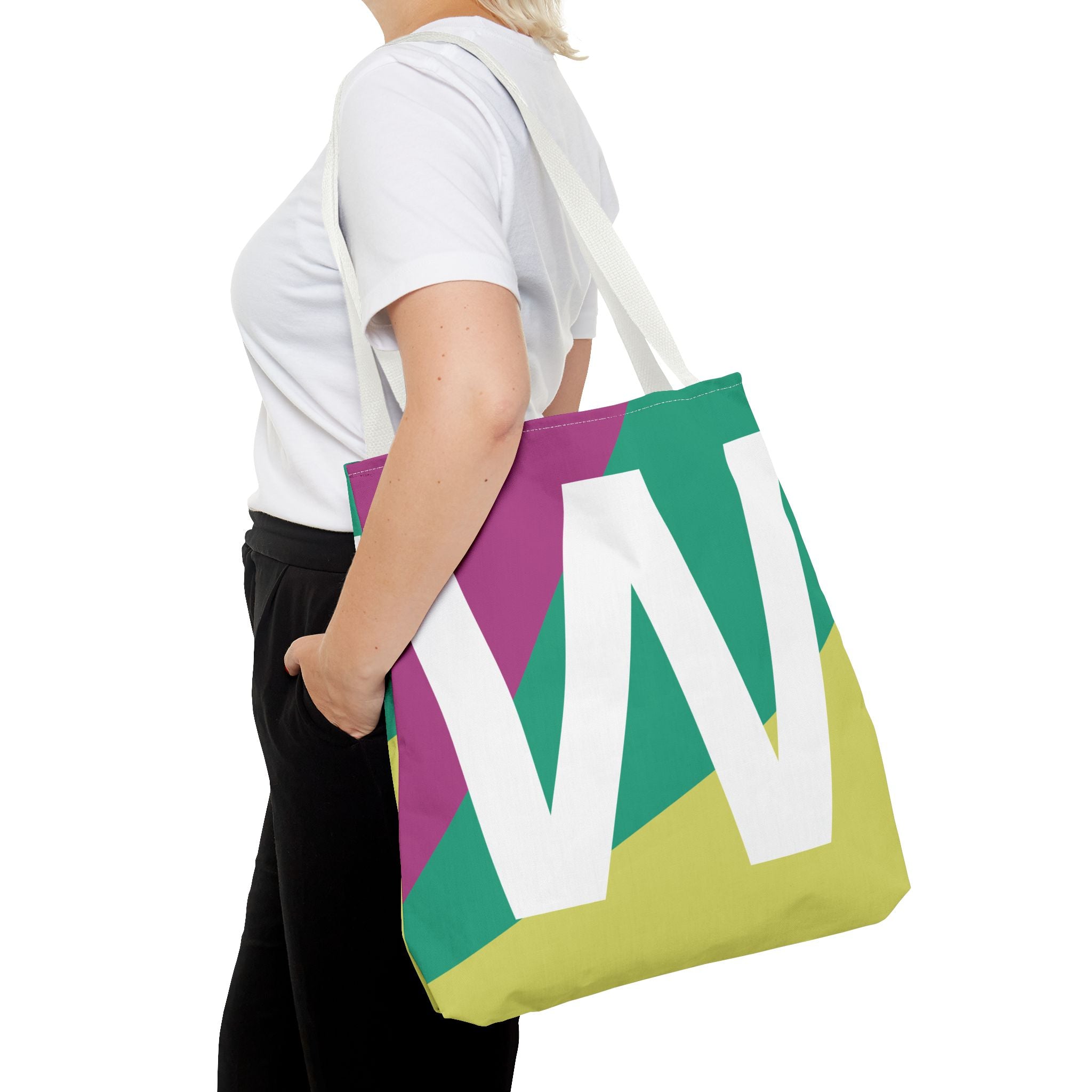 Monogram 'W' Colorblock Tote Bag — Personalized Initial W Shoulder Tote