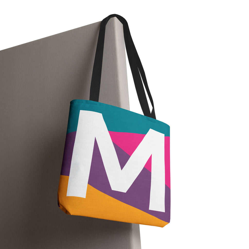 Monogram 'M' Colorblock Tote Bag — Personalized Initial M Shoulder Tote
