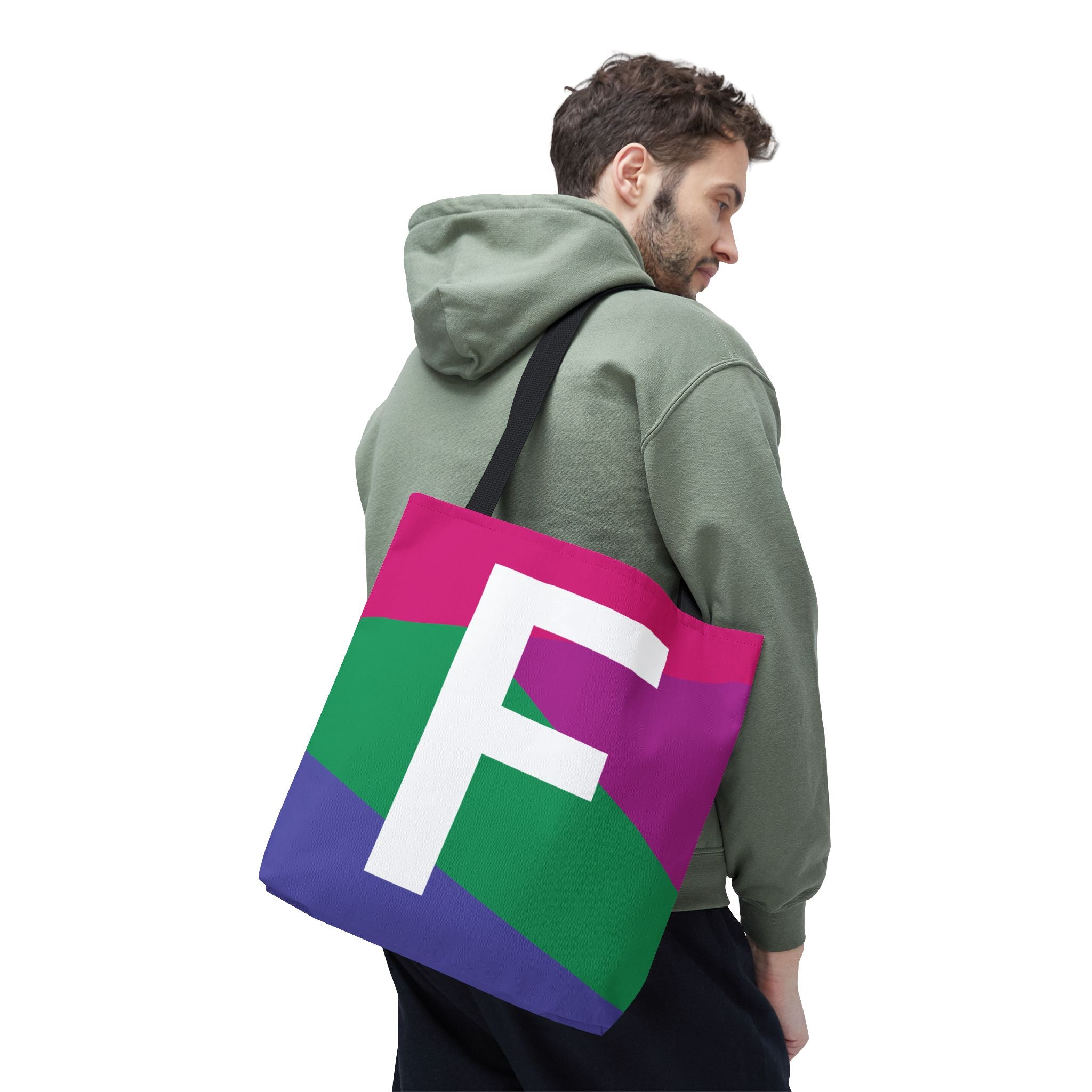 Monogram 'F' Colorblock Tote Bag — Personalized Initial F Shoulder Tote