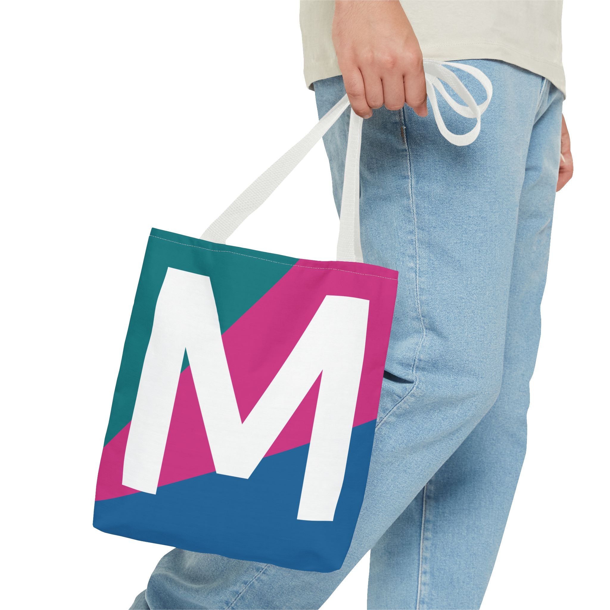 Monogram 'M' Colorblock Tote Bag — Personalized Initial M Shoulder Tote