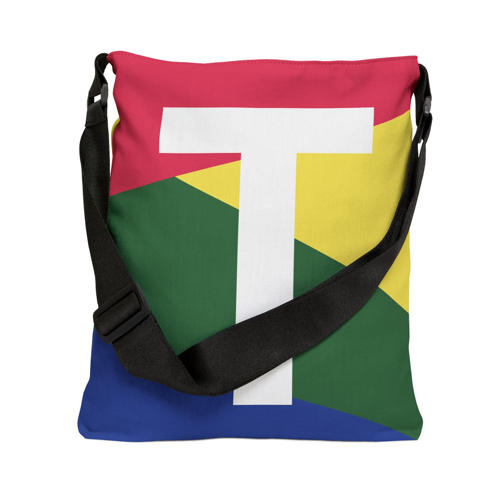 Initial Letter 'T' Colorblock Adjustable Tote Bag — Monogram Alphabet Shoulder Bag