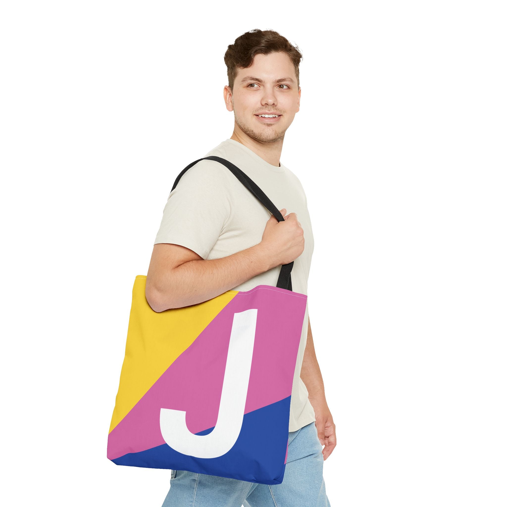 Monogram 'J' Colorblock Tote Bag — Personalized Initial J Shoulder Tote