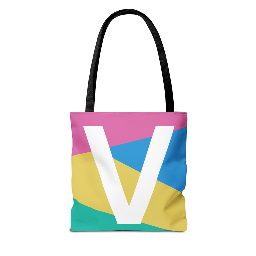 Monogram 'V' Colorblock Tote Bag — Personalized Initial V Shoulder Tote